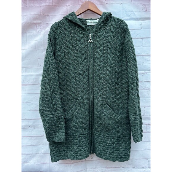 Aran Crafts Cardigan Sweater Womens L Merino Wool Chunky Cable Knit Fisherman - Picture 4 of 6